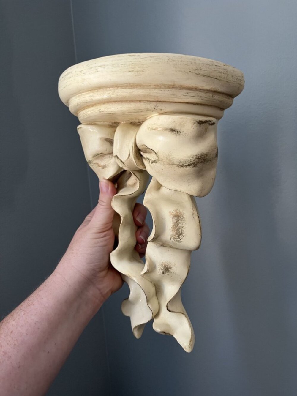 Vintage Bow Floating Wall Shelf Sculpted Ribbon Ivory Ornate Shelf - Picture 4 of 7